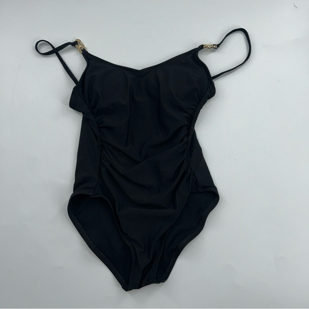 Michael Kors size 6 Black One-Piece Swimsuit with Gold Accents